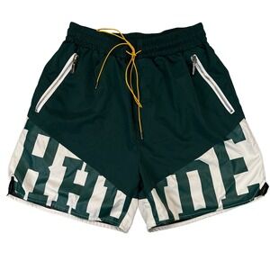 Rhude Mens Shorts Green Cream Colorblock Graphic Streetwear Luxury Large